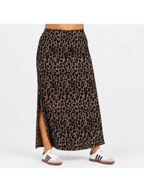 Halara Maxi Skirt XL Leopard Print Side Slit Stretch Trendy Y2K Streetwear